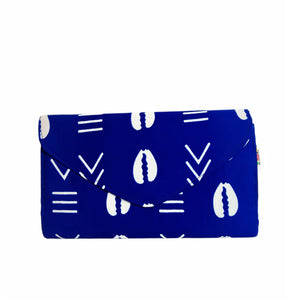 Blue and White Cowrie Envelope Clutch