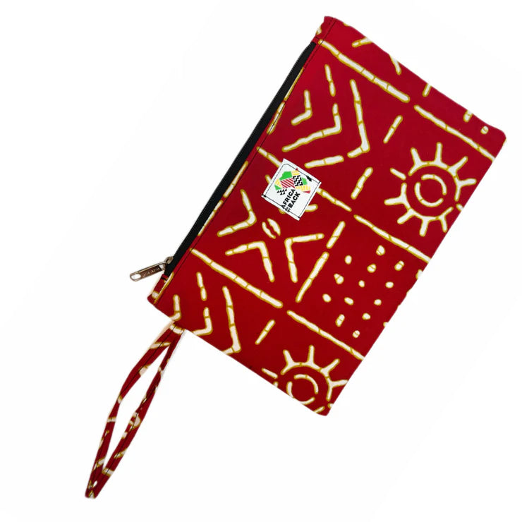Red and Gold Mud Cloth Wristlet