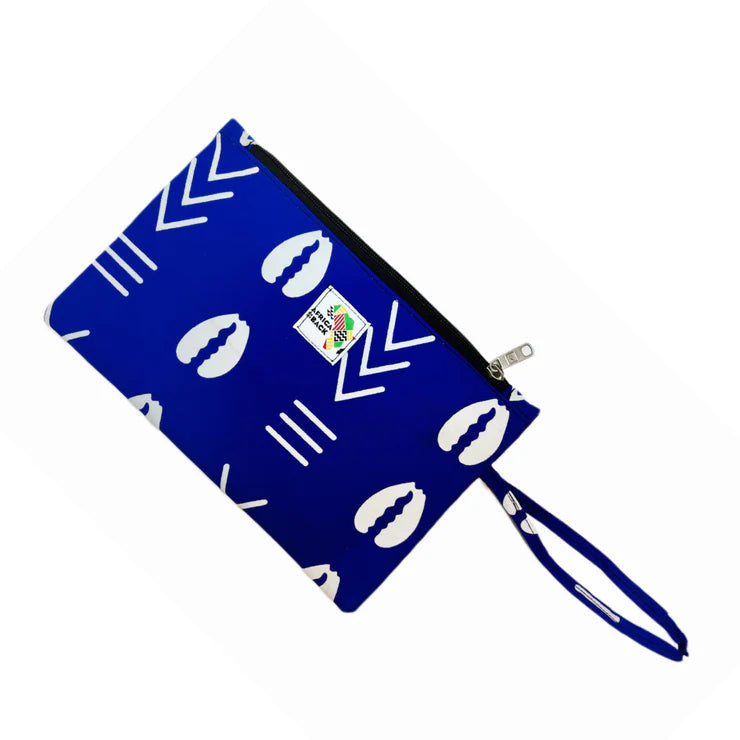Blue and White Cowrie Wristlet