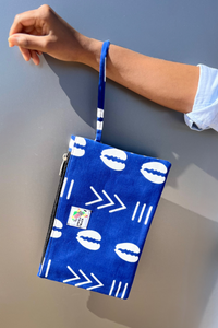 Blue and White Cowrie Wristlet