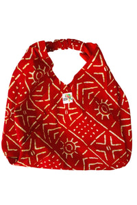 Red and Gold MudCloth Boho Slouch Bag